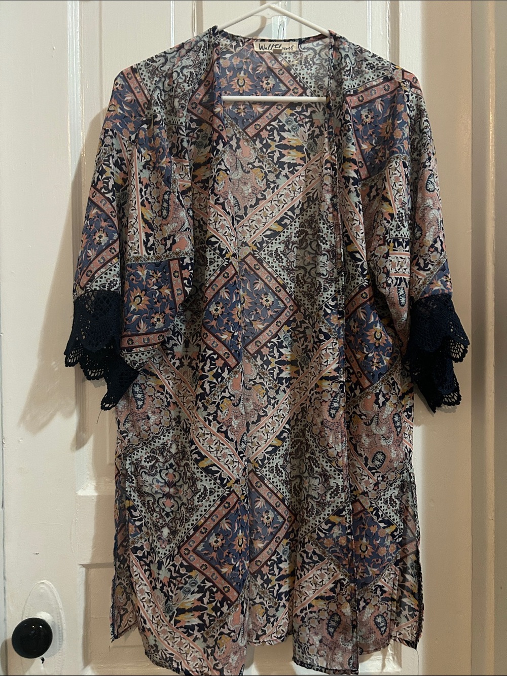 Willow & Clay Patchwork Print Kimono cover up- Pink, Blue & Black